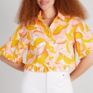 WORN ONCE Kate Spade Peaches Ruffle Crop Shirt